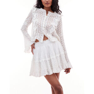 Loveshackfancy 'Moira' White Cotton Eyelet Mini Skirt Size S